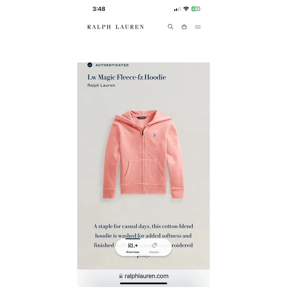Ralph Lauren‎ LW Magic Fleece FZ Hoodie Pink Full Zip Girl M